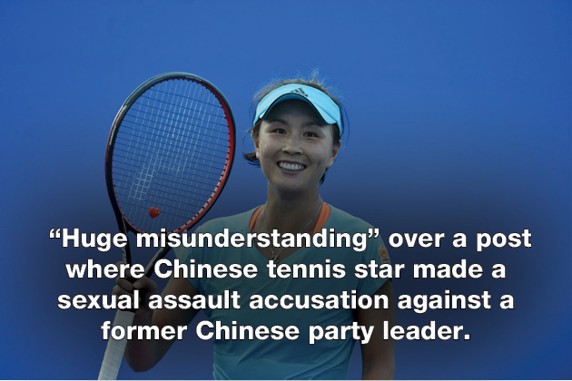 “Huge misunderstanding” over a post where Chinese tennis star made a sexual assault accusation against a former Chinese party leader.